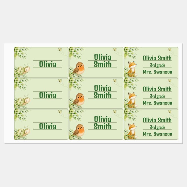 Woodland Personalized Kids Name Labels (Sheet)