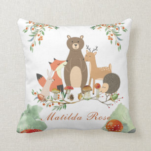 Woodland Personalized Nursery Decor Throw Pillow