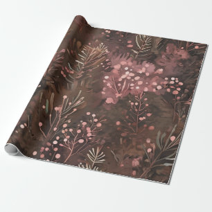Woodland Pine & Berries Earthy Hues Soft Pinks Wrapping Paper