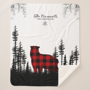 Woodland Pine Forest Bear Family Christmas Name Sherpa Blanket