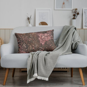 Woodland Pine & Soft Pink Berries in Earthy Hues Lumbar Pillow