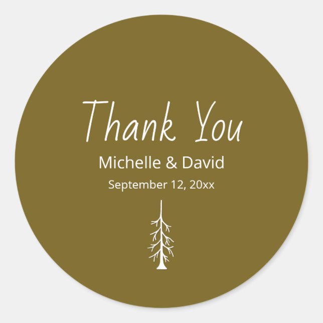 Woodland Pine Tree Rustic Brown Wedding Thank You Classic Round Sticker (Front)