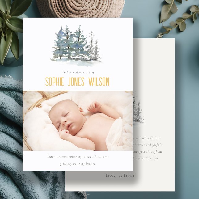 Woodland Pine Trees Neutral Birth Announcement (Creator Uploaded)