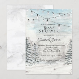 Woodland,Pine Trees, String Lights, Watercolor  Invitation