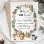 Woodland Pine Trees Winter Onederland Birthday Invitation<br><div class="desc">Woodland Pine Trees Winter Onederland Birthday Invitation
Winter First Birthday Invitation</div>