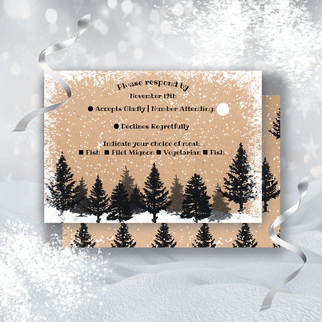 Woodland Pine Trees Winter Snow RSVP Menu Choice Invitation (Creator Uploaded)