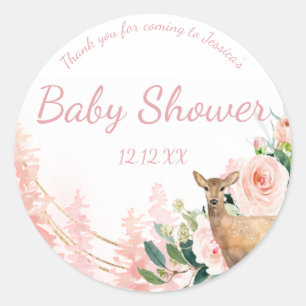 Woodland Pink Floral Deer Classic Round Sticker