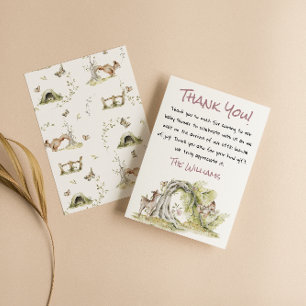 Woodland Pink Girl Wild Forest Cute Baby Shower Thank You Card