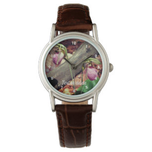 Woodland Pink Wild Lady Slipper Orchid Flowers  Watch