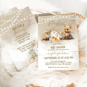 Woodland Pumpkin Fall Baby Shower Book Request Invitation