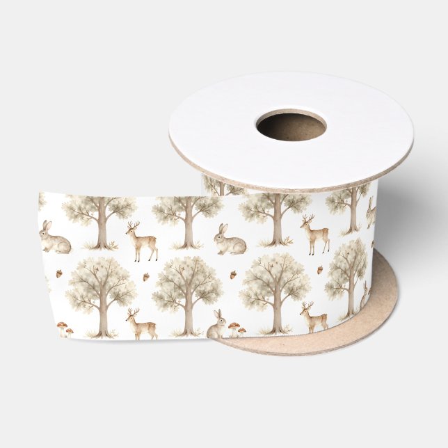 Woodland rabbit and deer pattern satin ribbon (Spool)