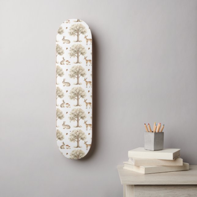 Woodland rabbit and deer pattern skateboard (Wall Art)