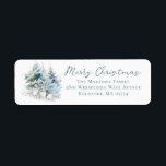 Woodland Rabbit Christmas Return Address Label<br><div class="desc">Rustic woodland scene features a rabbit family frolicking in a snowy pine forest. Merry Christmas is written in a simple script above the return address. All of the text can be edited.</div>