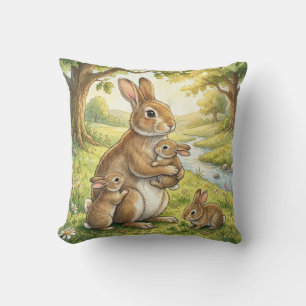 Woodland Rabbit Family Kids Throw Pillow