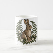 Woodland Rabbit with Ferns and Wildflowers