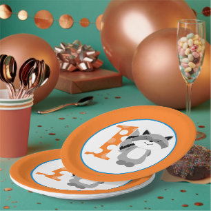 Woodland Raccoon 1st Birthday Boy Party Plate