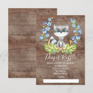 Woodland Raccoon Baby Shower Diaper Raffle Ticket Invitation