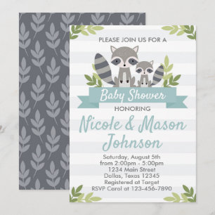 Woodland Raccoon Baby Shower Invitation Invite