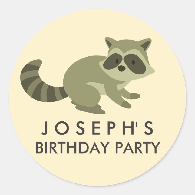 Woodland Raccoon Birthday Sticker (Front)