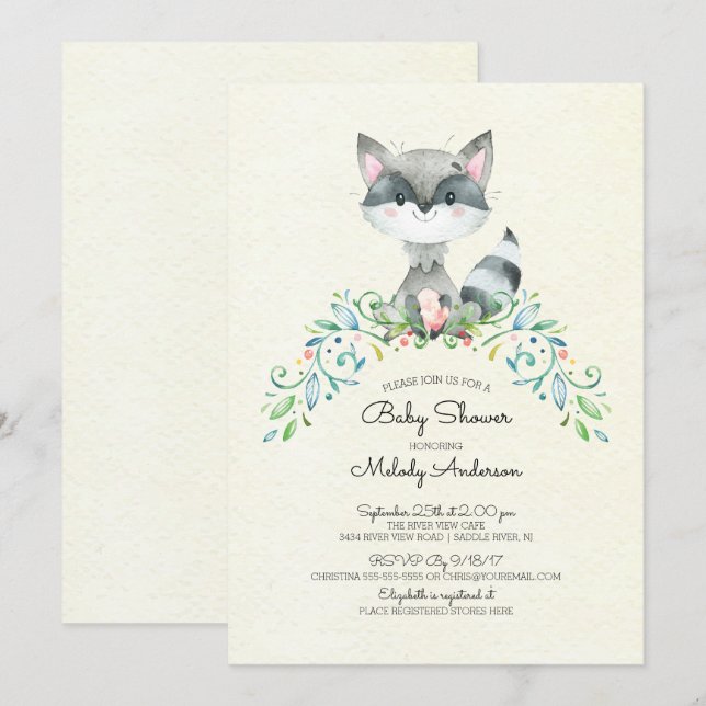 Woodland Raccoon Neutral Baby Shower Invitation (Front/Back)