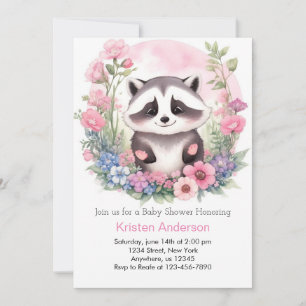 Woodland Raccoon Pink Adventure Girl Baby Shower Invitation
