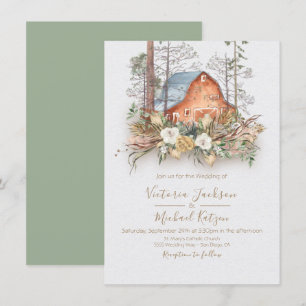 Woodland Red Barn Forest Wedding invitations