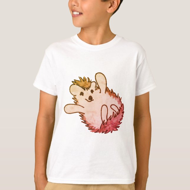 Woodland Red Orange Happy Cute Hedgehog T-Shirt (Front)