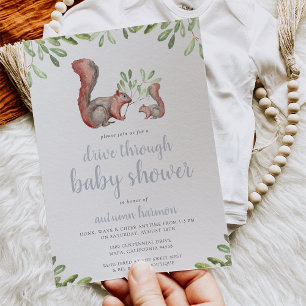 Woodland Red Squirrel Drive Through Baby Shower Invitation