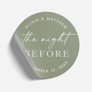 Woodland Rehearsal Dinner. Sage Green Night Before Classic Round Sticker