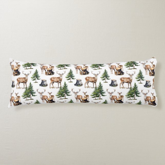 Woodland Reindeer Family Foraging Thru The Forest  Body Pillow (Front)