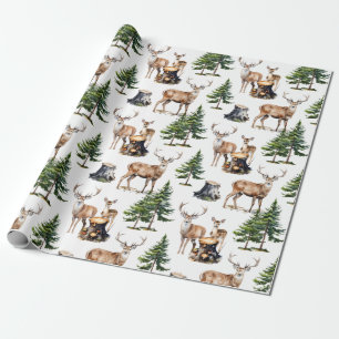 Woodland Reindeer Family Foraging Thru The Forest  Wrapping Paper