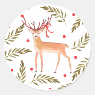 Woodland Reindeer Happy Holidays Classic Round Sticker