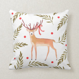 Woodland Reindeer Happy Holidays Personalized Throw Pillow