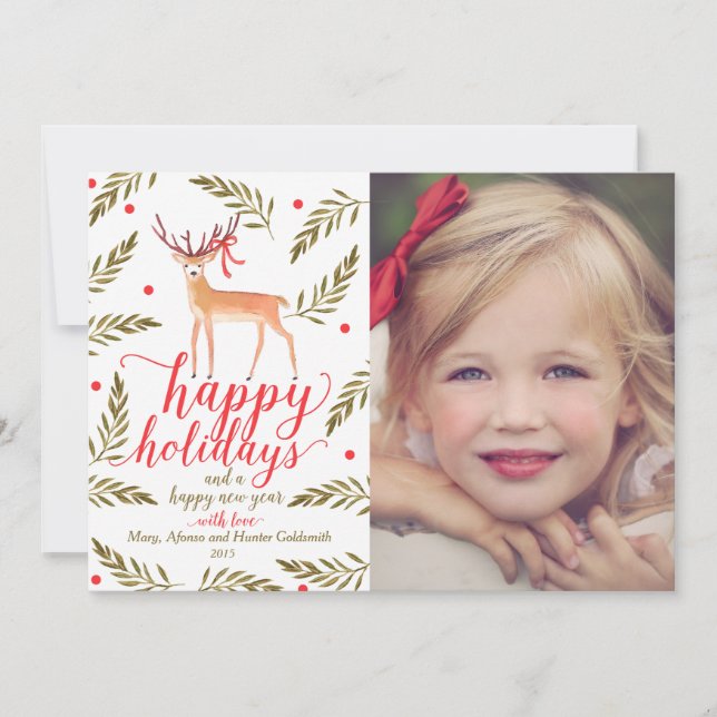 Woodland Reindeer Happy Holidays Photo Card (Front)