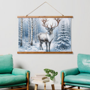 Woodland Reindeer in Winter Forest Wildlife Blank Hanging Tapestry