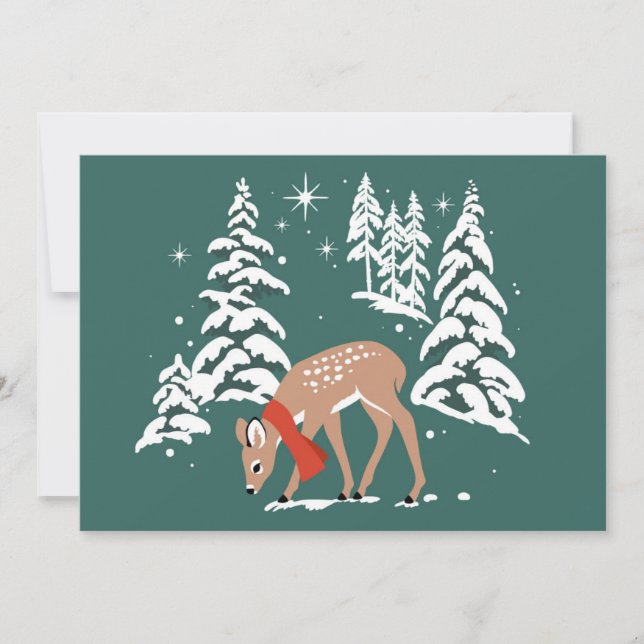 Woodland Reindeer in Winter Holiday Card (Front)