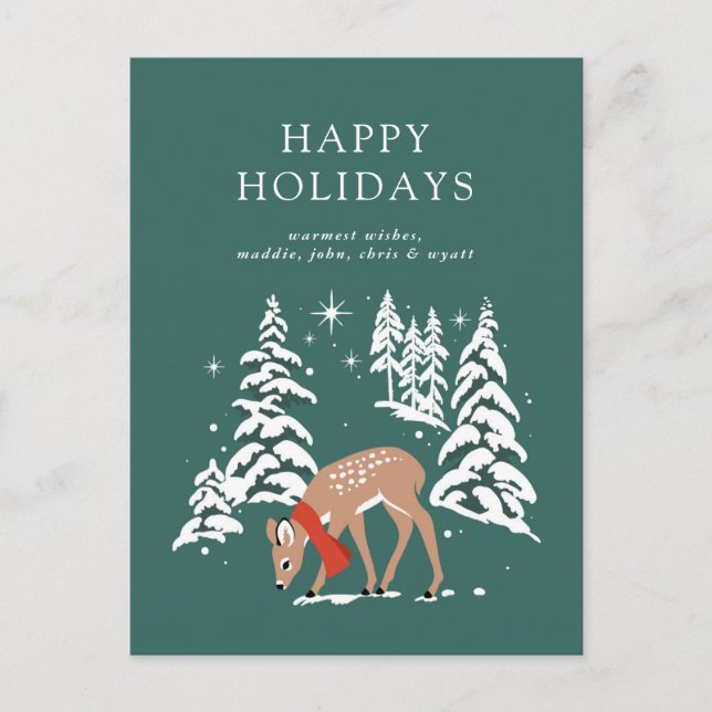Woodland Reindeer in Winter Holiday Postcard (Front)