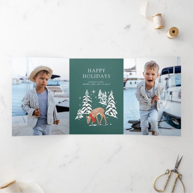 Woodland Reindeer in Winter Tri-Fold Holiday Card (Inside)