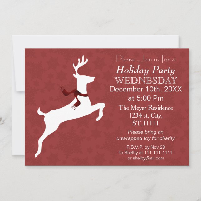 Woodland Reindeer Red Fête de vacances Invitation (Devant)