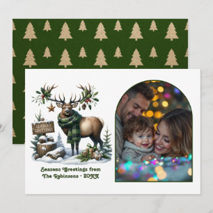 Woodland Reindeer Rustic Forest Christmas Photo Holiday Card