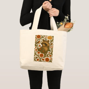Woodland Reverie Raccoon's Floral Daydream Large Tote Bag