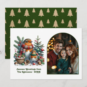 Woodland Robin Family Cozy Forest Christmas Photo Holiday Card