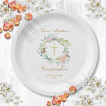 Woodland Rose Garland Gold Confirmation Paper Plate<br><div class="desc">Featuring a delicate watercolor floral garland,  this chic confirmation paper plate can be personalized with your special event details.  Designed by Thisisnotme©</div>