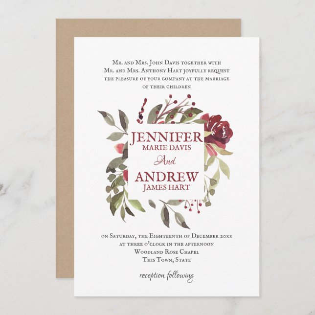 Woodland Rose Square Frame Invitation (Front/Back)