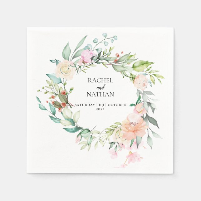Woodland Roses Greenery Floral Wedding Napkin (Front)
