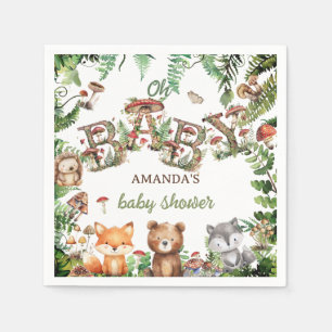 Woodland Rustic Animals Botanical Baby Shower  Napkin