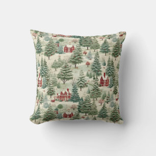 Woodland Rustic Country Christmas Cute Cozy Throw Pillow