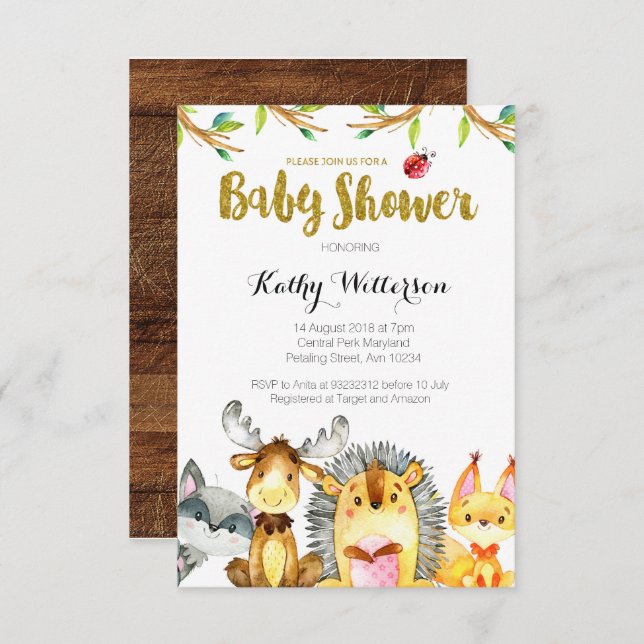 Woodland Rustic Creatures Baby Shower Invitation (Front/Back)