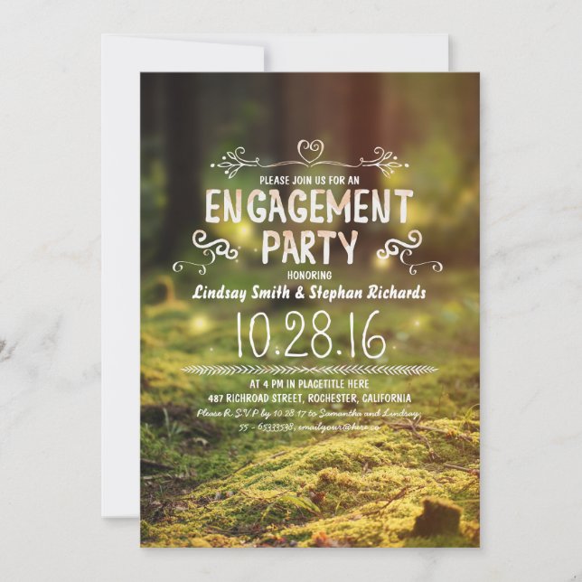 woodland  rustic outdoor engagement party invites (Front)