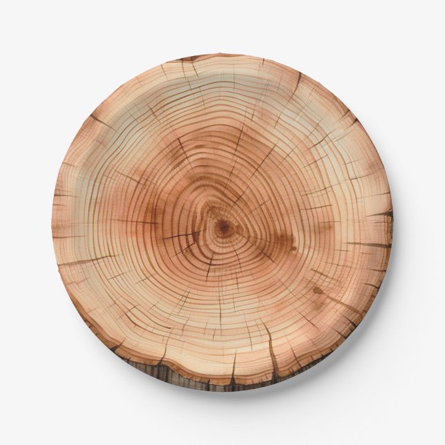 Woodland Rustic Watercolor Cut Tree Grain Paper Plate (Front)